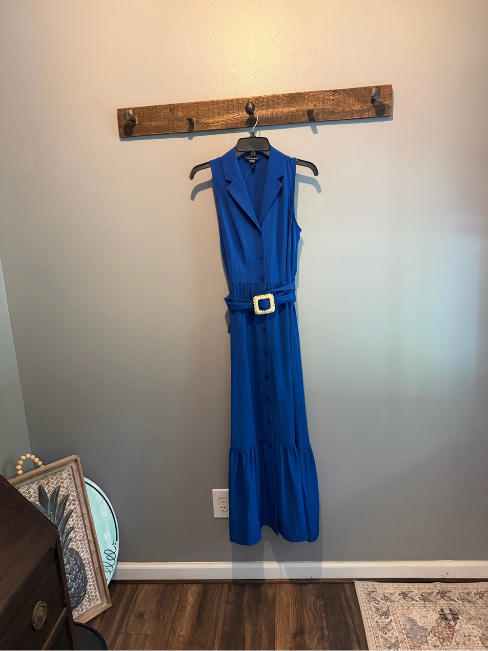 Maggy London Sleeveless Royal Blue Button-Front Maxi Dress with Belt - NWOT